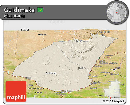 Shaded Relief Panoramic Map of Guidimaka, satellite outside