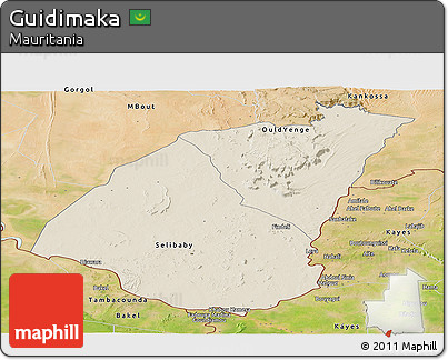 Shaded Relief Panoramic Map of Guidimaka, satellite outside
