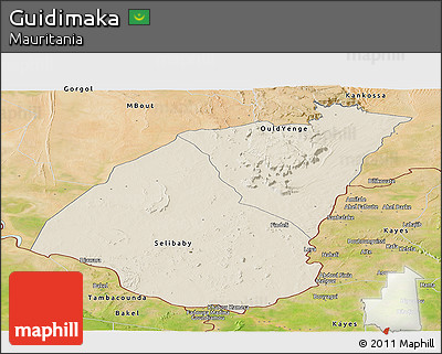 Shaded Relief Panoramic Map of Guidimaka, satellite outside