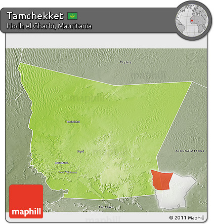 Physical 3D Map of Tamchekket, semi-desaturated