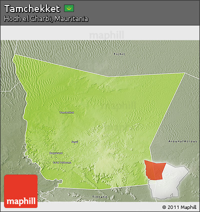 Physical 3D Map of Tamchekket, semi-desaturated