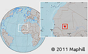 Gray Location Map of Tamchekket, within the entire country, hill shading