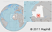 Gray Location Map of Tamchekket, highlighted country, within the entire country, hill shading