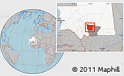 Gray Location Map of Tamchekket, highlighted country, highlighted parent region, hill shading