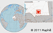 Gray Location Map of Tamchekket, highlighted country, hill shading