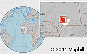 Gray Location Map of Tamchekket, highlighted parent region, hill shading