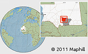 Savanna Style Location Map of Tamchekket, highlighted country, highlighted parent region, hill shading