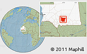 Savanna Style Location Map of Tamchekket, highlighted country, hill shading