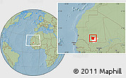 Savanna Style Location Map of Tamchekket, highlighted parent region, within the entire country, hill shading