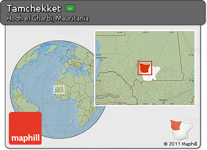 Savanna Style Location Map of Tamchekket, highlighted parent region, hill shading