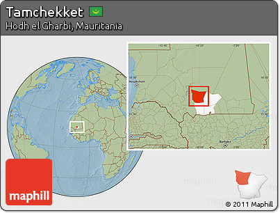 Savanna Style Location Map of Tamchekket, highlighted parent region, hill shading