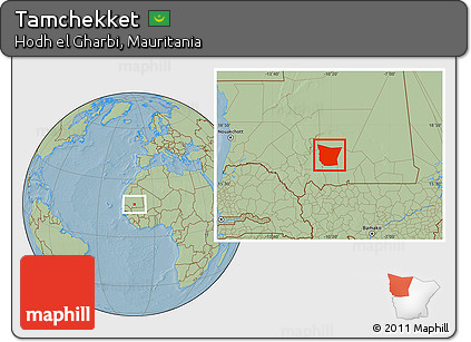 Savanna Style Location Map of Tamchekket, hill shading