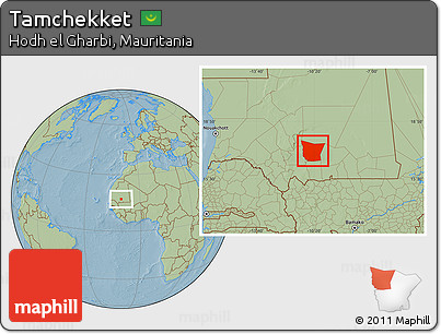 Savanna Style Location Map of Tamchekket, hill shading