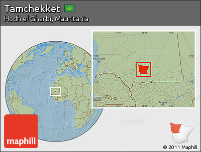 Savanna Style Location Map of Tamchekket, hill shading