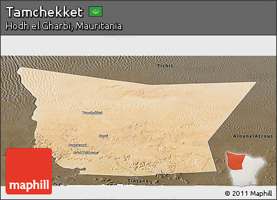 Satellite Panoramic Map of Tamchekket, darken