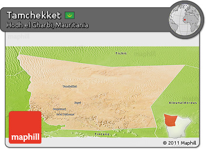 Satellite Panoramic Map of Tamchekket, physical outside