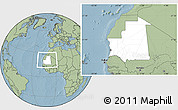 Blank Location Map of Mauritania, savanna style outside, hill shading outside