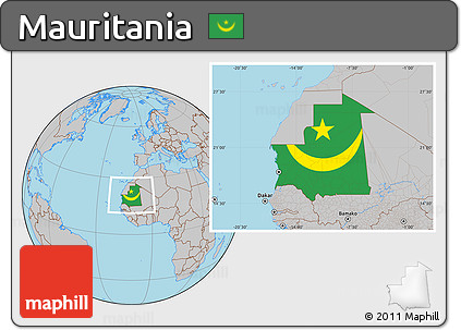 Flag Location Map of Mauritania, gray outside
