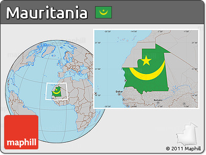 Flag Location Map of Mauritania, gray outside
