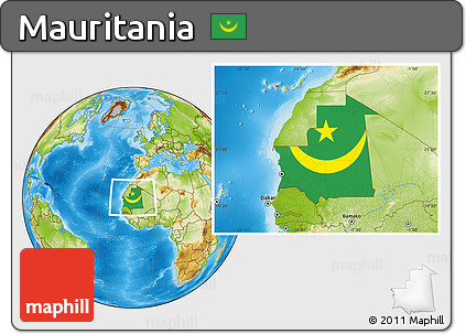 Flag Location Map of Mauritania, physical outside