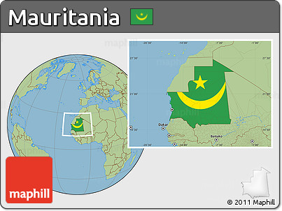 Flag Location Map of Mauritania, savanna style outside