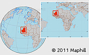 Gray Location Map of Mauritania, within the entire continent