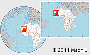 Gray Location Map of Mauritania, highlighted continent, within the entire continent