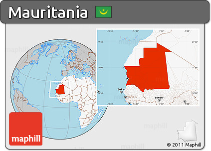 Gray Location Map of Mauritania, highlighted continent