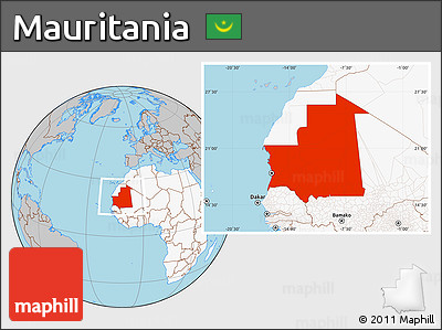 Gray Location Map of Mauritania, highlighted continent