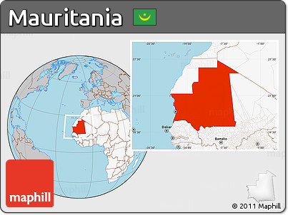 Gray Location Map of Mauritania, highlighted continent