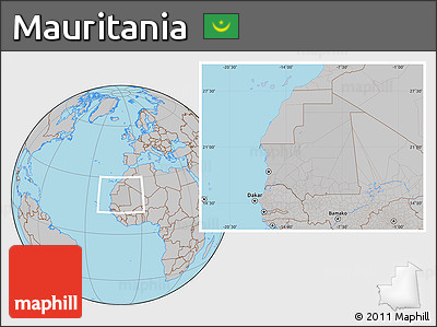 Gray Location Map of Mauritania, hill shading inside