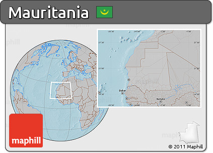 Gray Location Map of Mauritania, hill shading outside
