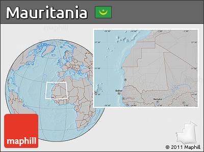 Gray Location Map of Mauritania, hill shading outside