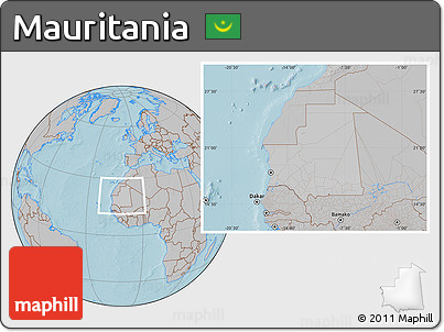 Gray Location Map of Mauritania, hill shading outside