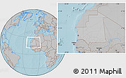 Gray Location Map of Mauritania, hill shading outside