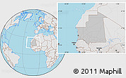 Gray Location Map of Mauritania, lighten, desaturated, land only