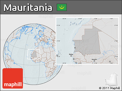 Gray Location Map of Mauritania, lighten, hill shading