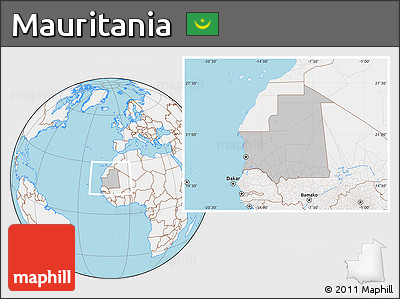 Gray Location Map of Mauritania, lighten, land only