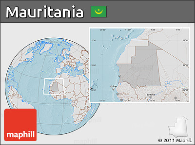 Gray Location Map of Mauritania, lighten, land only, hill shading