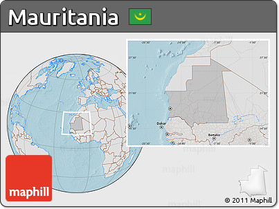 Gray Location Map of Mauritania, lighten, land only, hill shading