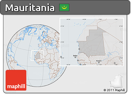 Gray Location Map of Mauritania, lighten, semi-desaturated