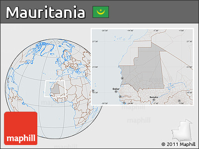 Gray Location Map of Mauritania, lighten, semi-desaturated
