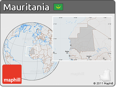 Gray Location Map of Mauritania, lighten, semi-desaturated