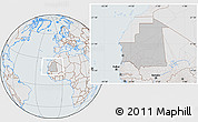 Gray Location Map of Mauritania, lighten, semi-desaturated