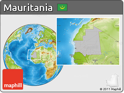 Gray Location Map of Mauritania, physical outside, hill shading