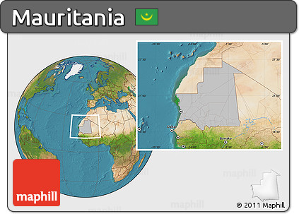 Gray Location Map of Mauritania, satellite outside, hill shading