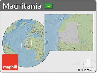Gray Location Map of Mauritania, savanna style outside, hill shading
