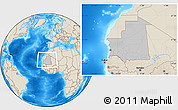 Gray Location Map of Mauritania, shaded relief outside