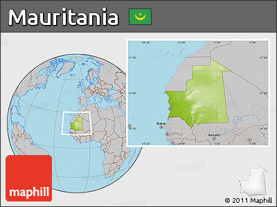 Physical Location Map of Mauritania, gray outside