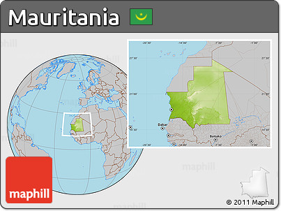 Physical Location Map of Mauritania, gray outside
